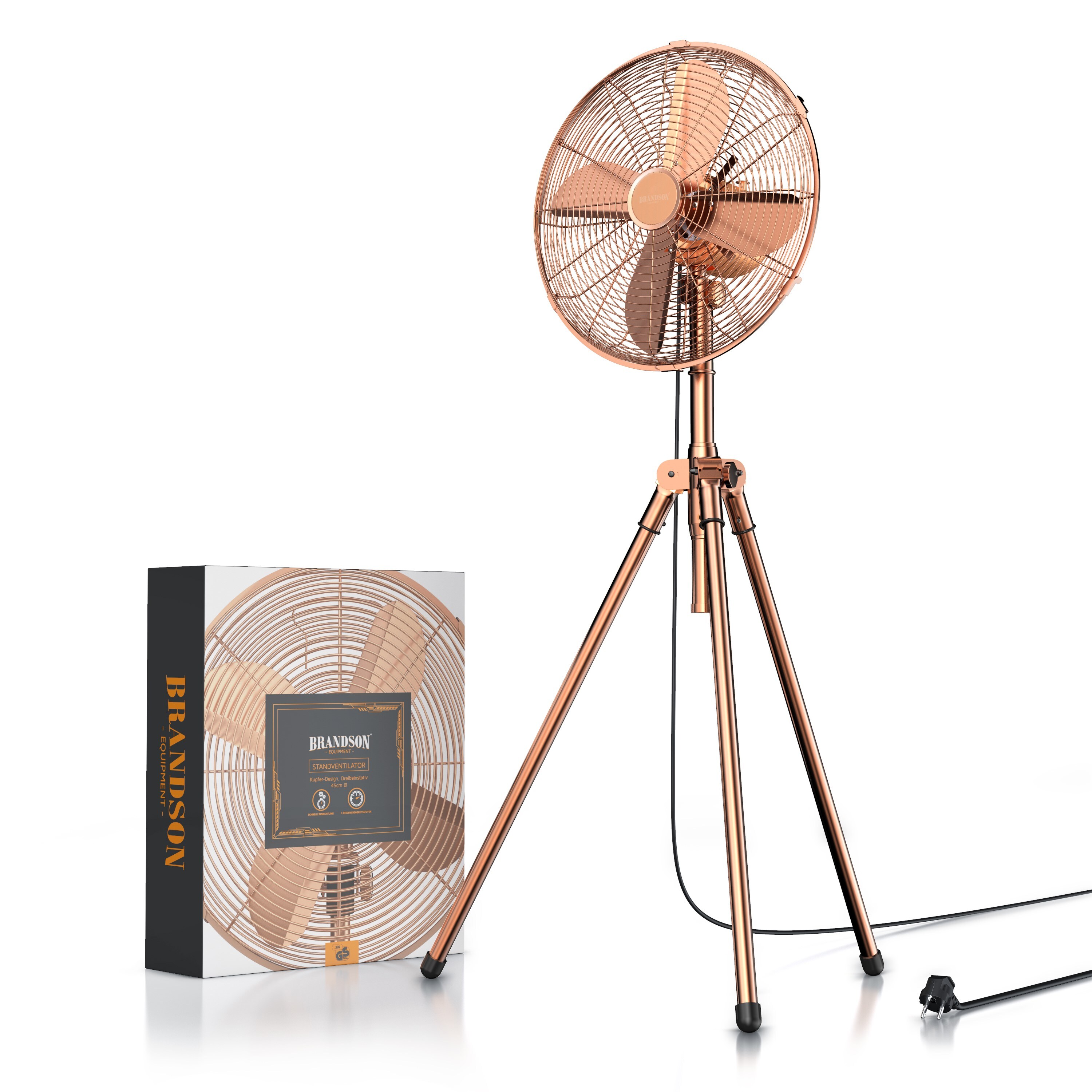 Brandson Standventilator 60W mit Dreibeinstativ, Ventilator mit Oszillationsfunktion ca. 80° (zuschaltbar), 3 Geschwindigkeitsstufen, 45 cm ?
