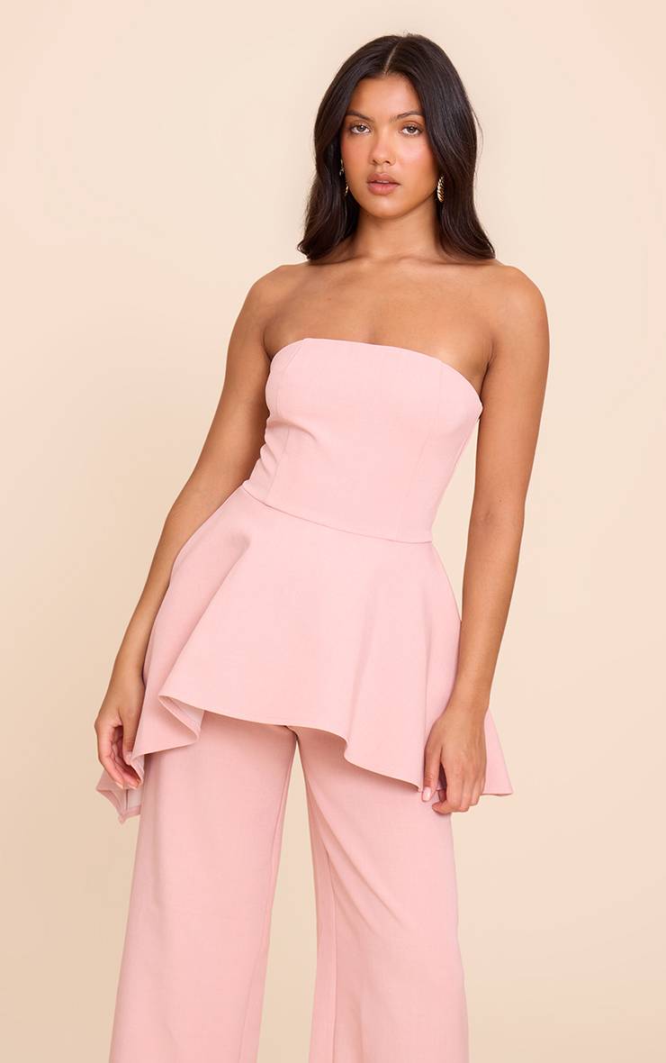 Rose Clair Haut Bandeau Asymétrique Tailleur Premium Coordonné