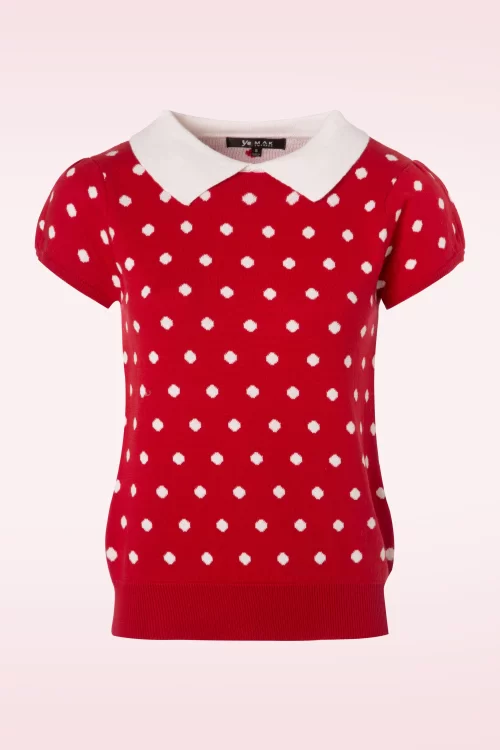 Mak Sweater Kristen Polkadot trui in rood en ivoor