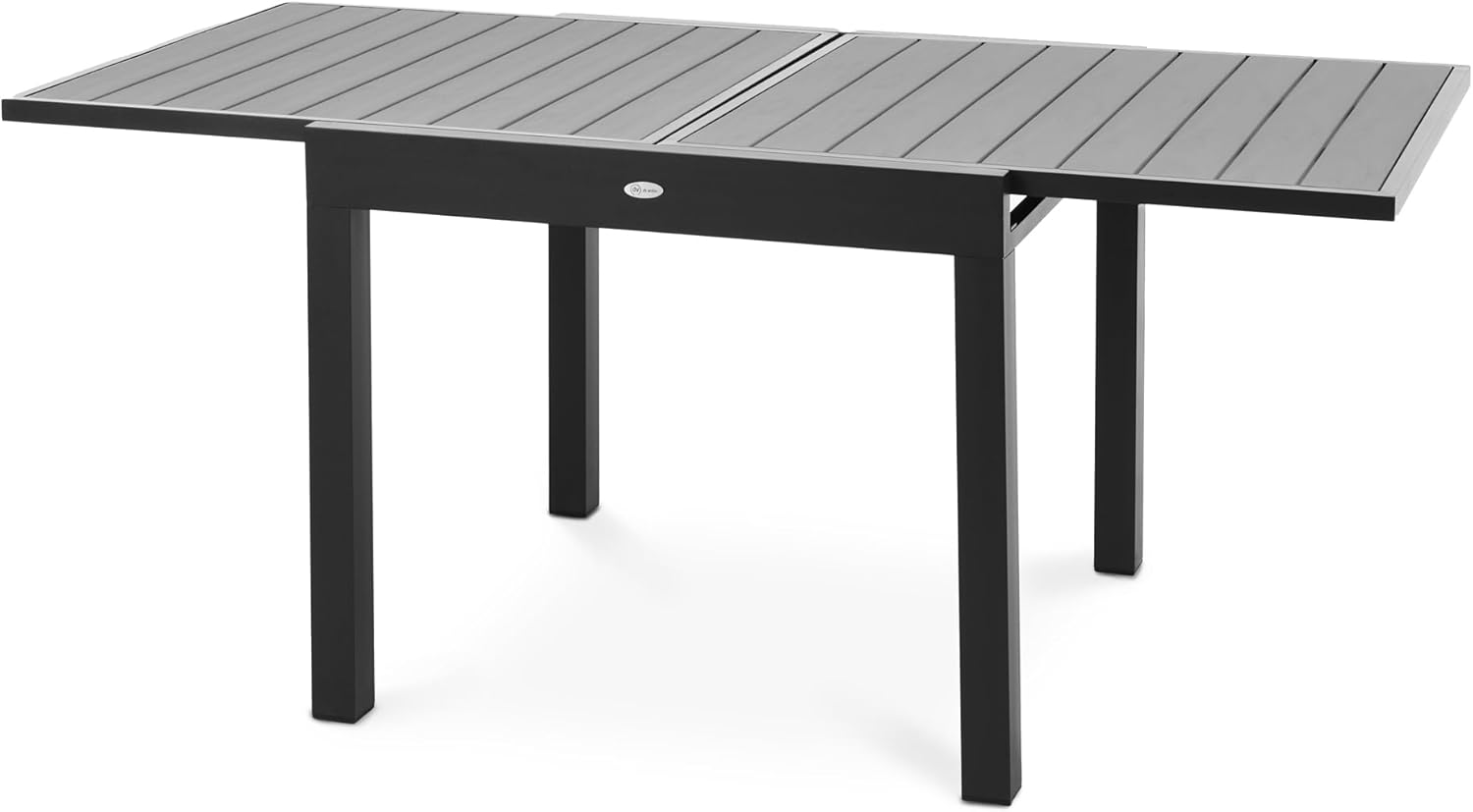 di volio Gartentisch COMLO, aus Kunstholz und Aluminium, ausziehbarer Balkontisch - 90/180 x 90 cm, robust & wetterfest, für Terrasse und Garten (Grau)