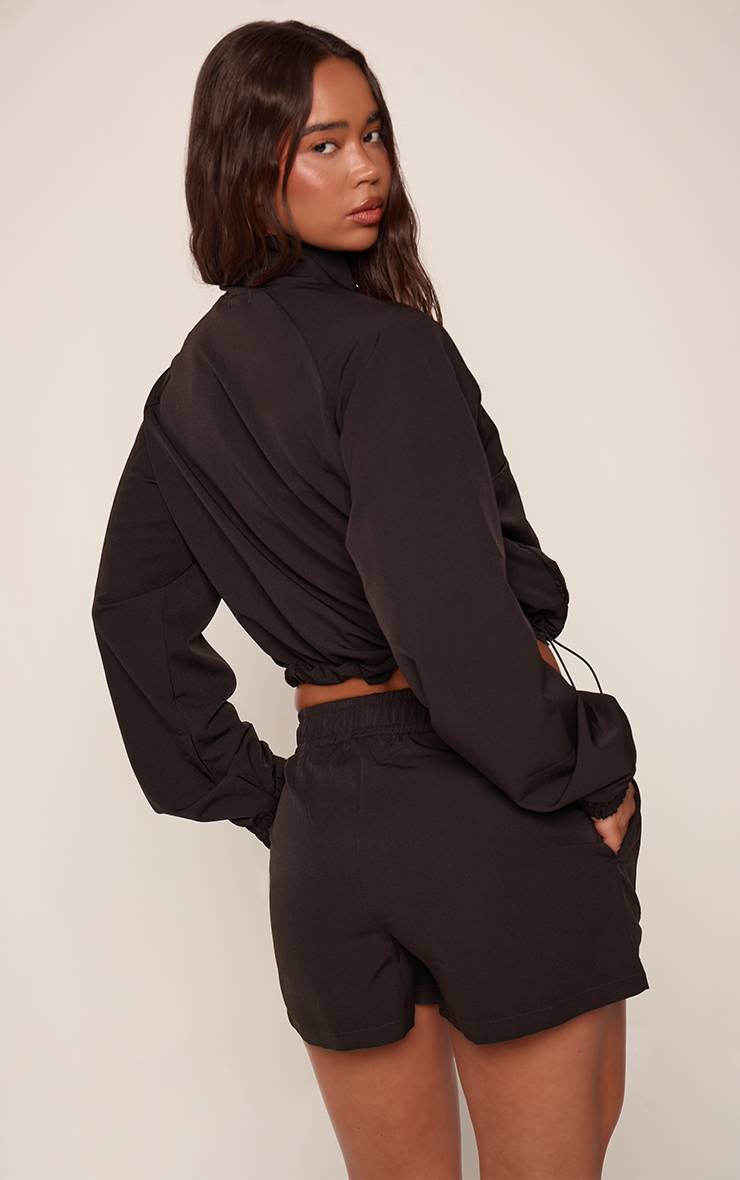 Noir Blouson Bomber En Tissu Shell Avec Passepoil Contrasté