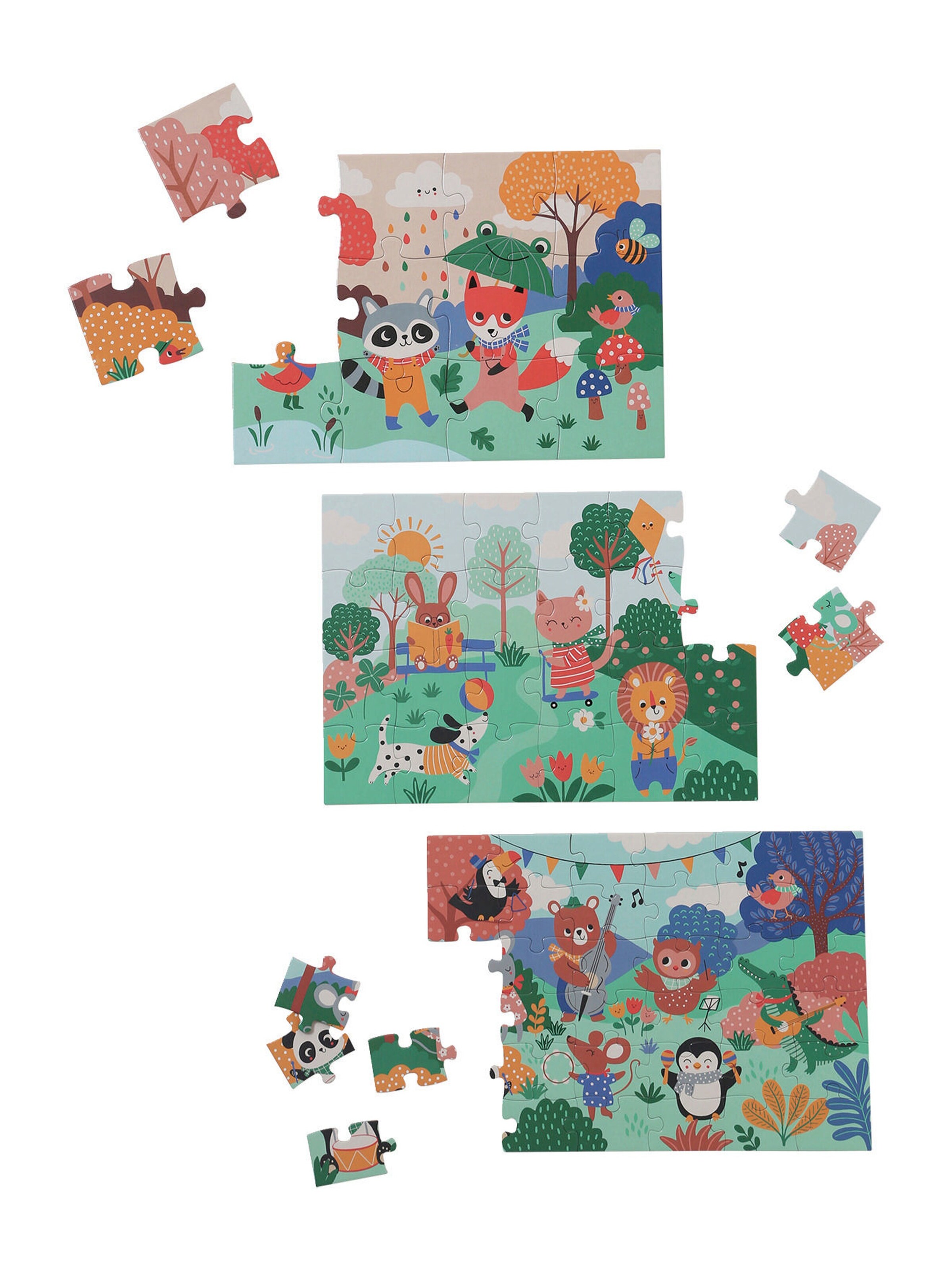 Vertbaudet 3er-Set Kinder Puzzles HAPPY ANIMALS, 12-36 Teile FSC® mehrfarbig