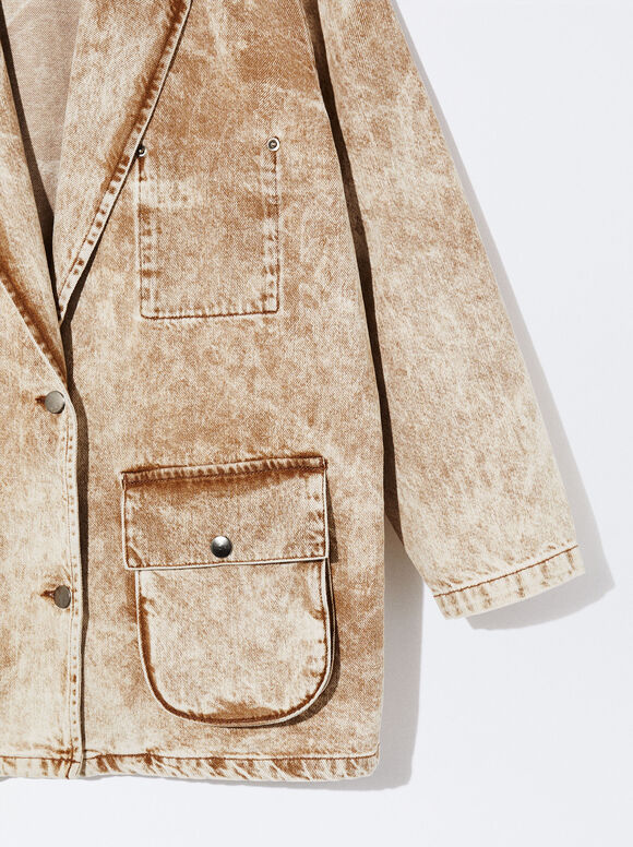 Blazer oversized em jeans lavado - Camel