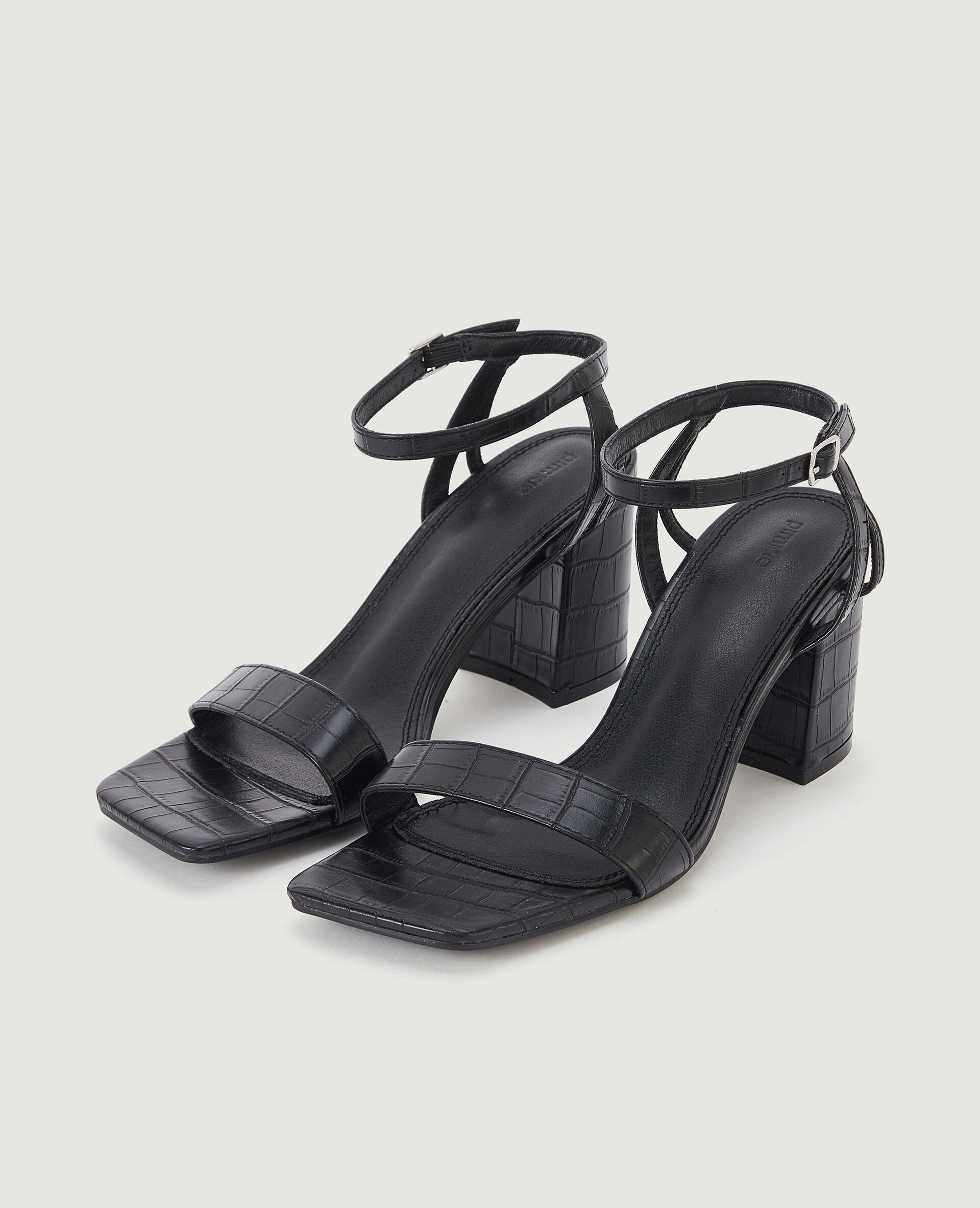Sandales à talon effet croco - Noir