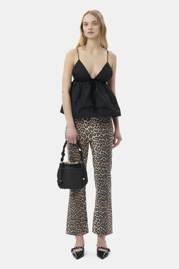 Ganni Print Denim Betzy Cropped Leopard