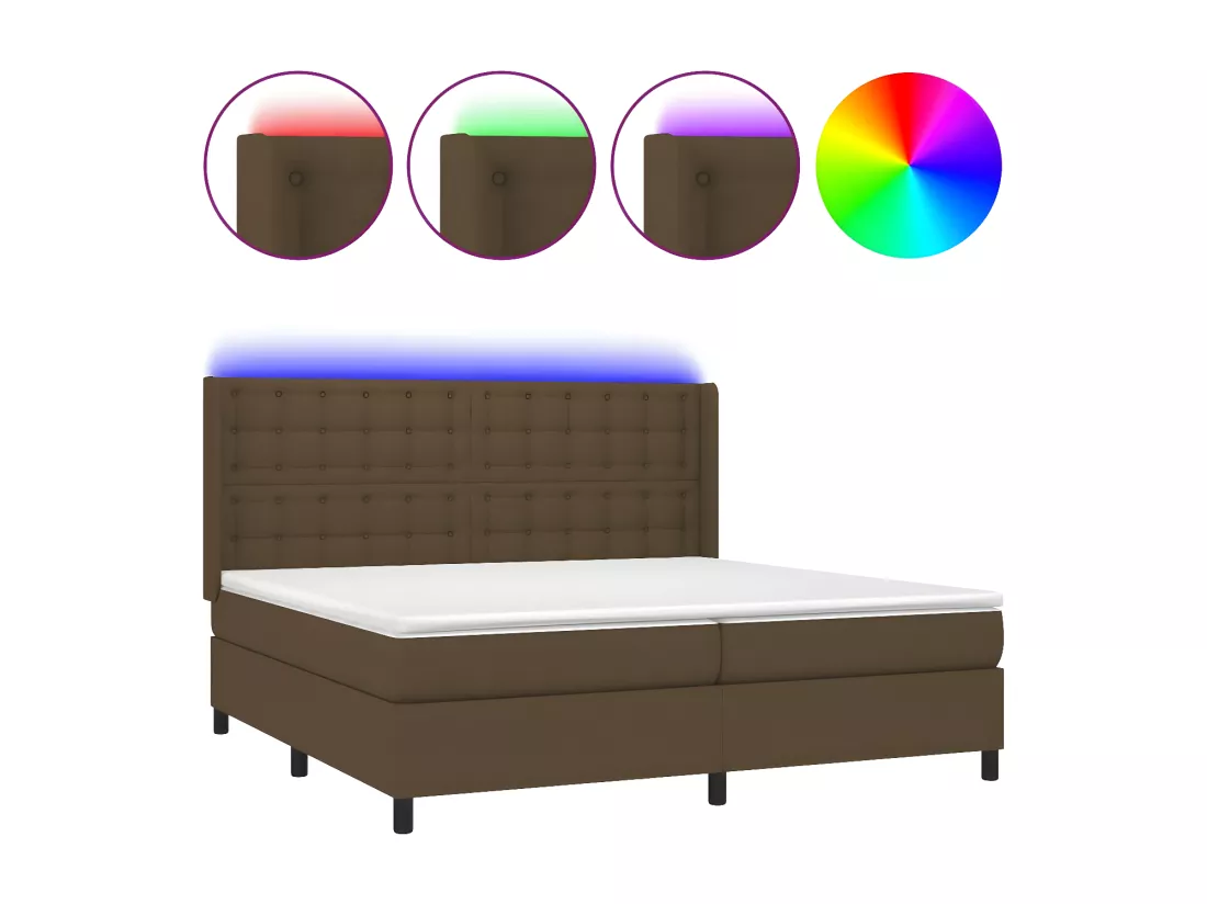 Sommier tapissier matelas et LED Marron foncé 200x200 cm Tissu