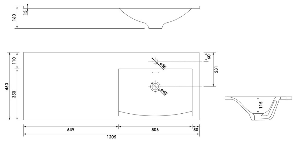 Brauer Glacier wastafel fine stone 120cm rechts met kraangat wit mat
