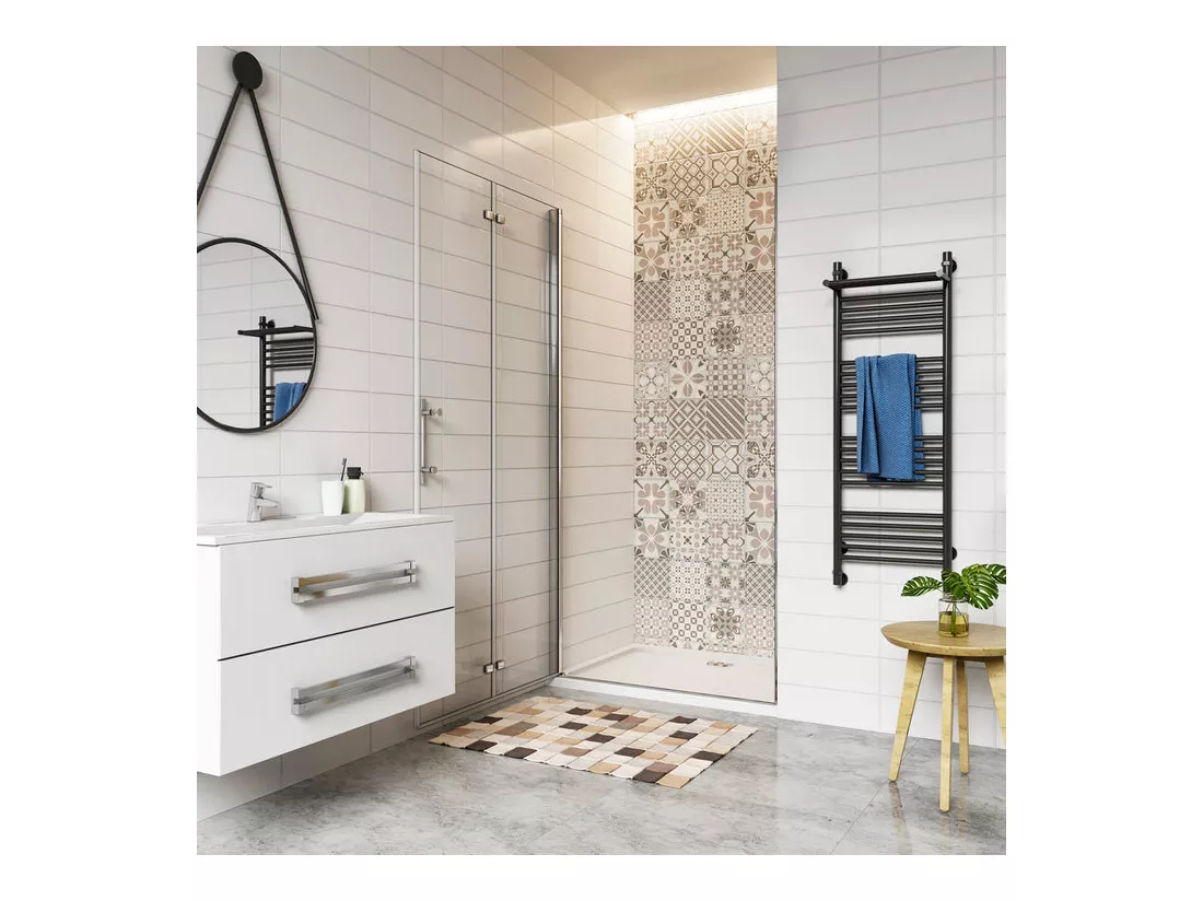 Porte de douche 90x185cm avec receveur de douche blanc 90x80x3cm, porte de douche pivotante et pliante en verre securit anticalcaire