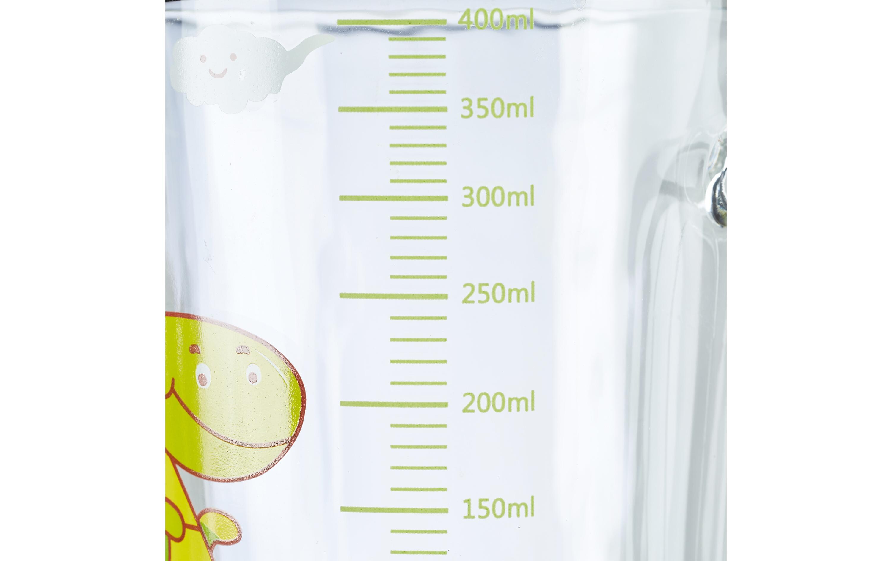 Kindertrinkbecher Dino 400 ml 2er Set, GlasNiedliches Gläser-Set mit Deckel und Strohhalm