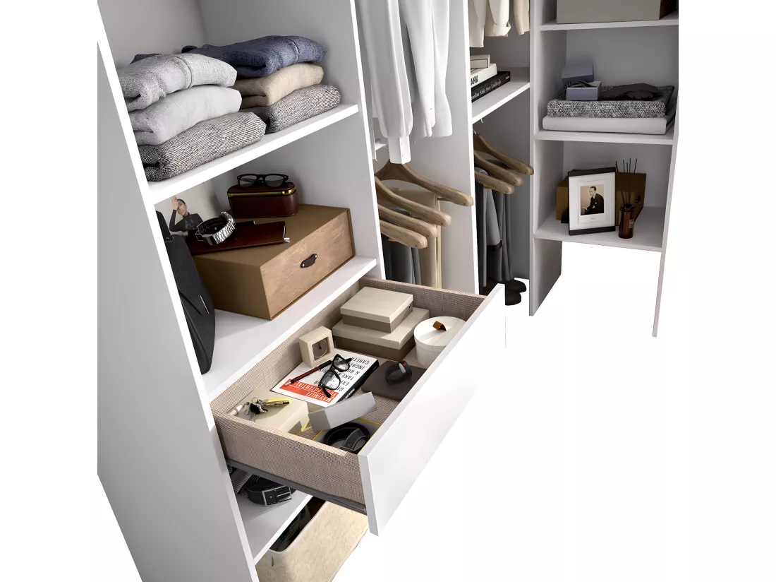 Kit armoire dressing d'angle extensible en bois mélaminé coloris blanc - Longueur 198-248 x Profondeur 79 x Hauteur 187 cm