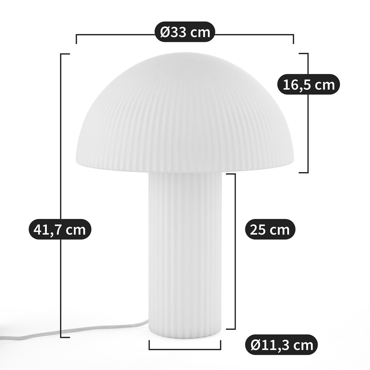 LA REDOUTE INTERIEURS<br>Candeeiro cogumelo vidro opalino listrado Alt.41,7cm Loulou