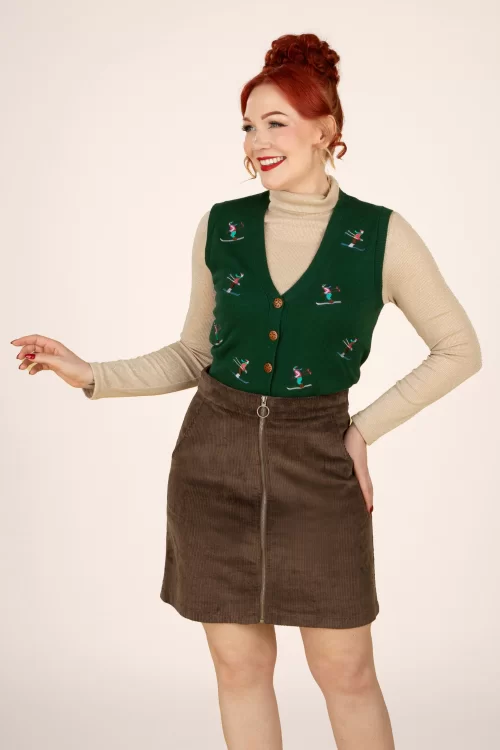 Vixen Corduroy zip up rok in bruin