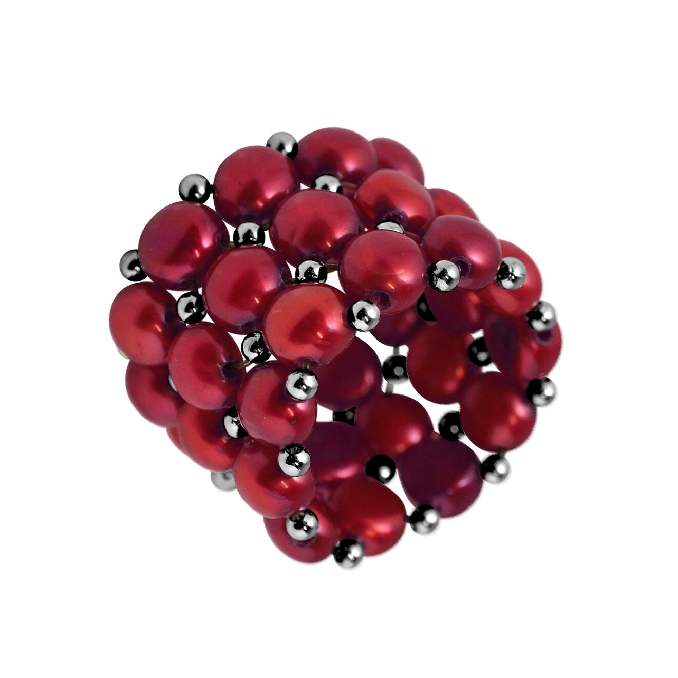 Mitzuko Bague Trois Rangs Perles d'Eau Douce multicouleurs