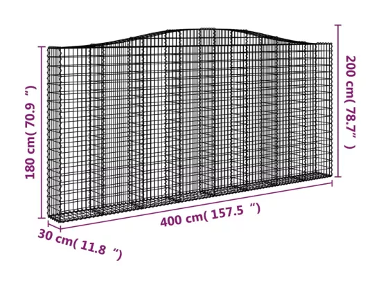 Paniers à gabions arqués 3 pcs 400x30x180-200 Fer galvanisé