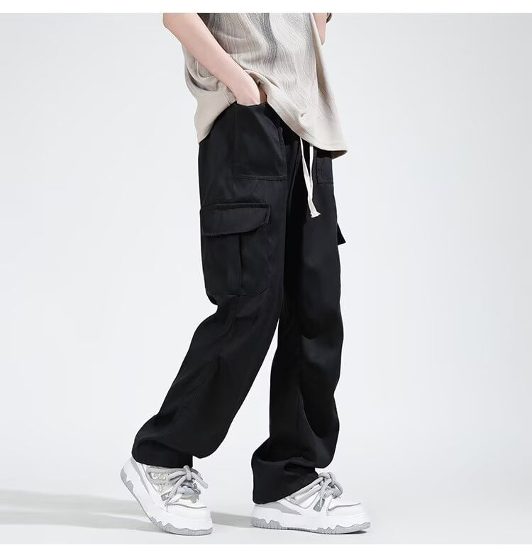 jaywoon - Mid Rise Plain Straight Leg Cargo Pants