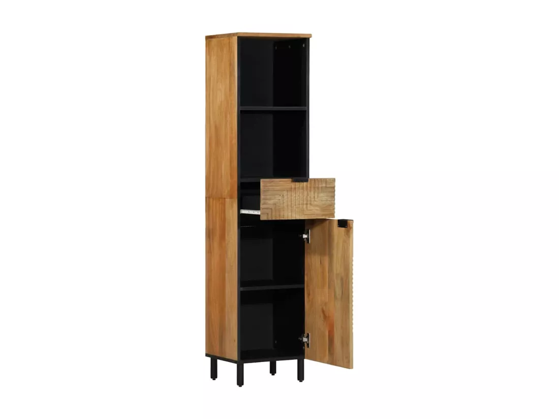 Armoire salle de bain marron 38x33x160 cm bois massif manguier