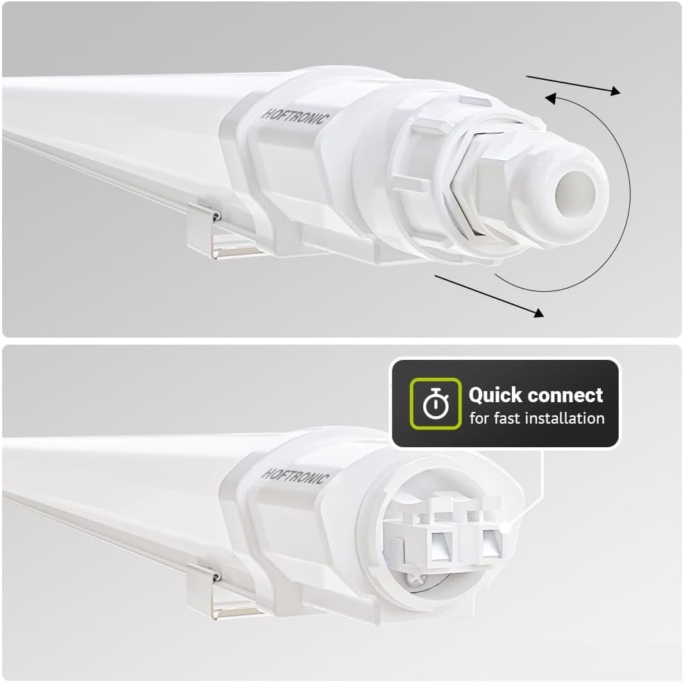 HOFTRONIC - Q-Series - 8er LED Feuchtraumleuchte 120cm - IP65-36W 4320 Lumen - 6500K Kaltweiß - IK08 - Verknüpfbar Schnellverbindung - Kellerleuchte, Feuchtraum Wannenleuchte