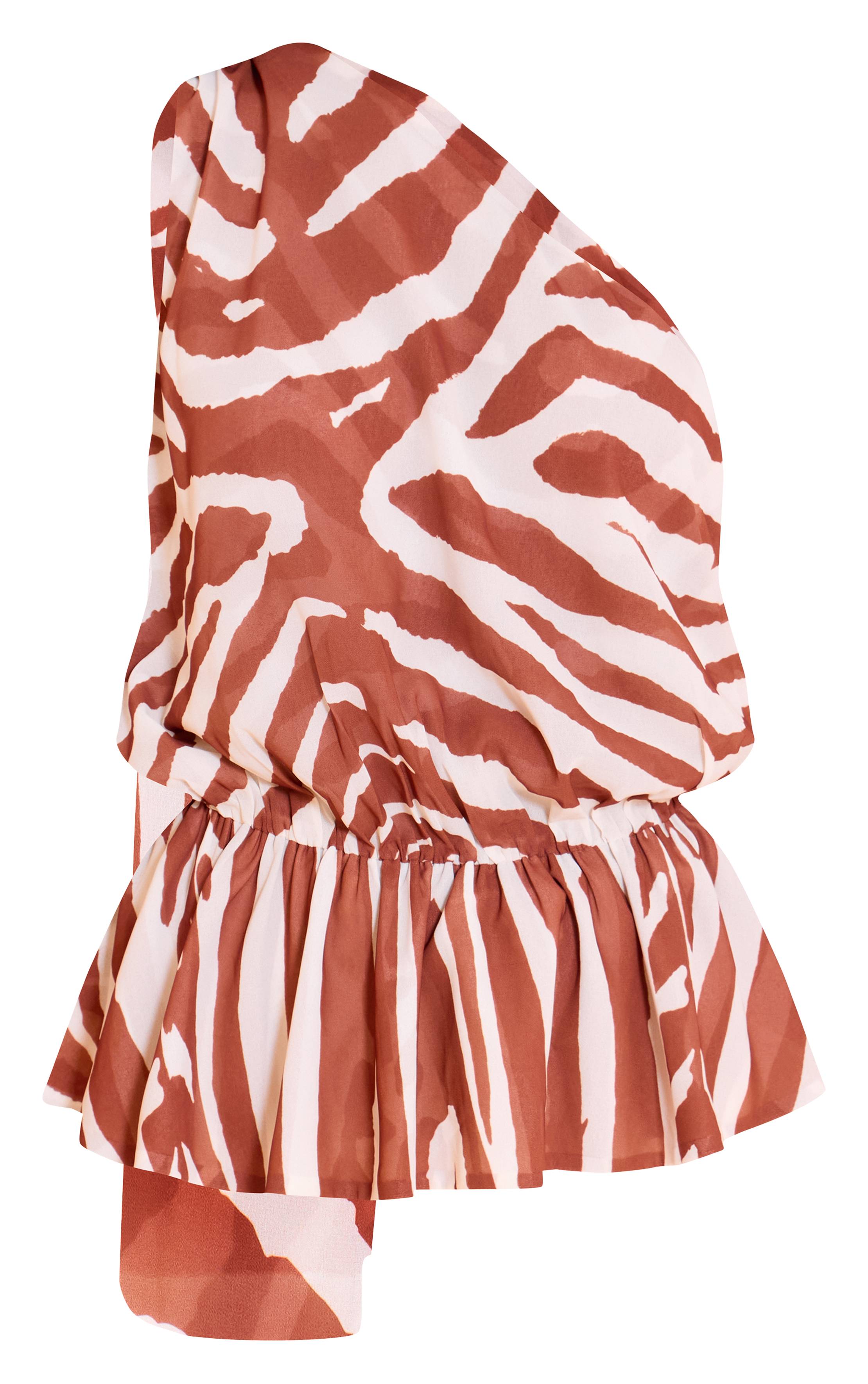 Zèbre Top Long Fluide Froncé Asymétrique Transparent Petite Taille