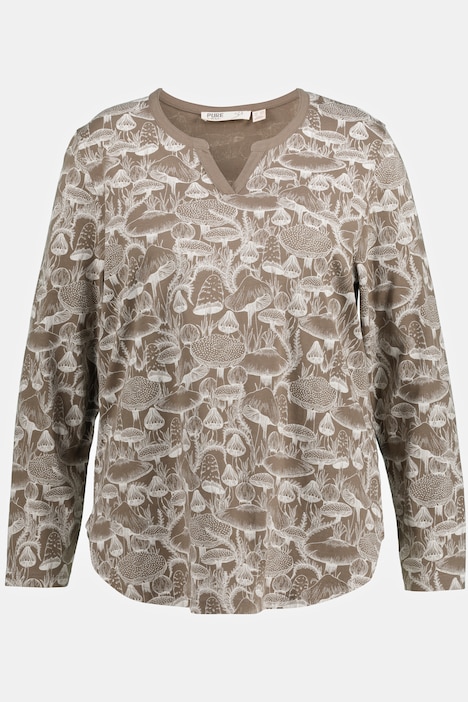 Pyjamashirt, Pilze, Tunika-Ausschnitt, Halbarm
