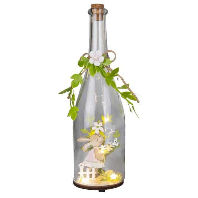 Deko-Flasche mit Hase und LED - ca. 8,5 x 30 cm