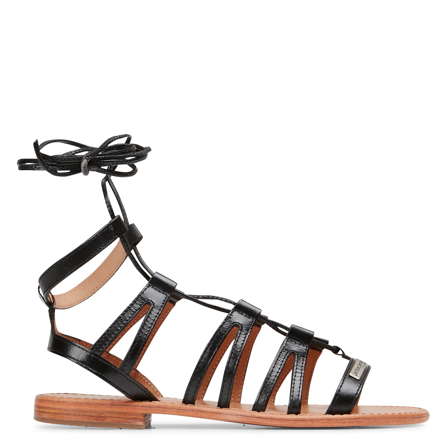 HERCULE - Sandales plates en cuir| Noir