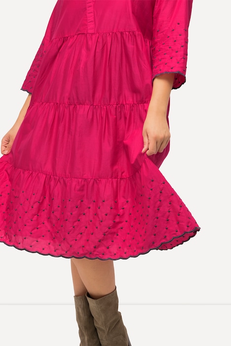Kleid, A-Linie, Wellenkanten, Tunika-Ausschnitt, 3/4-Arm