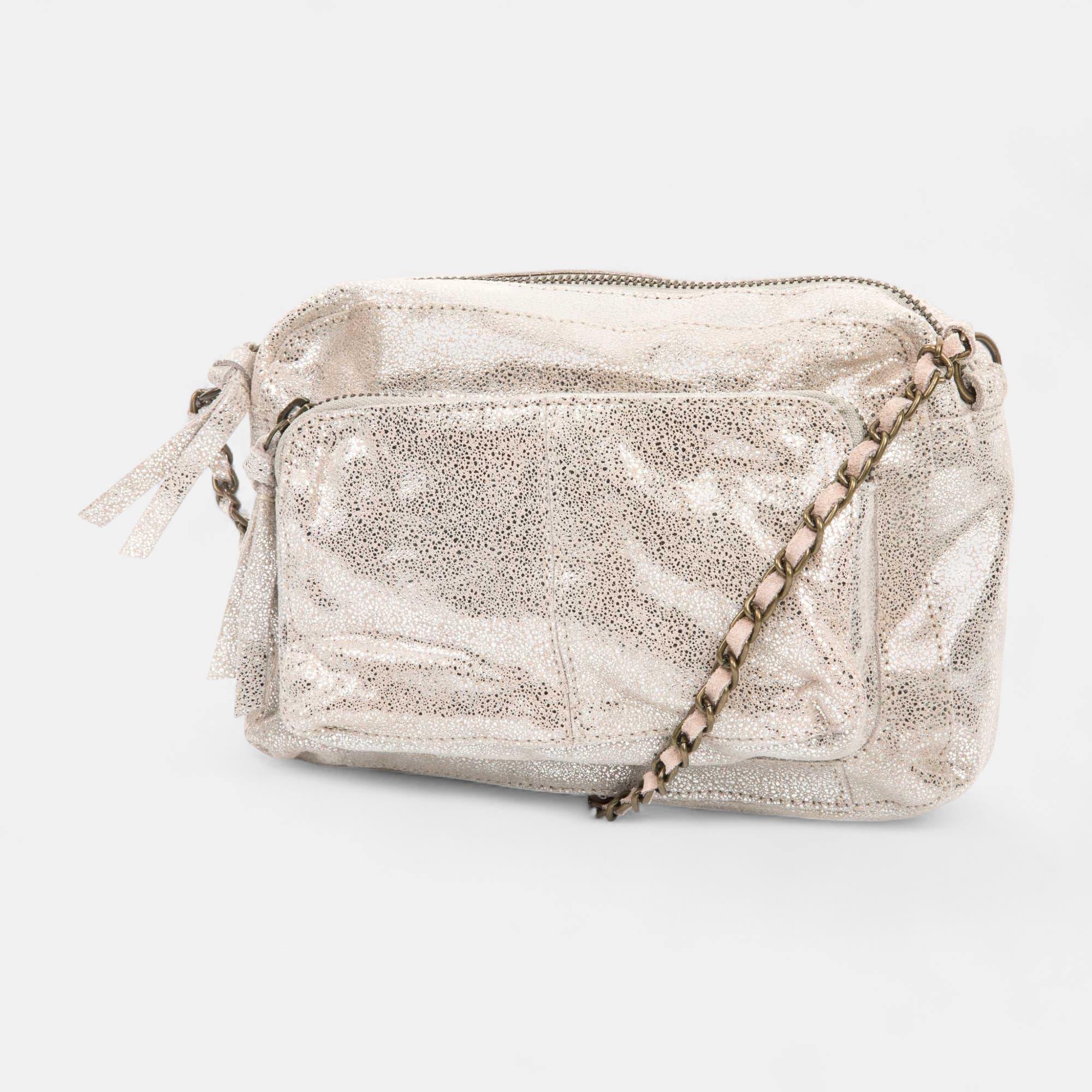 Sac bandoulière en cuir argent