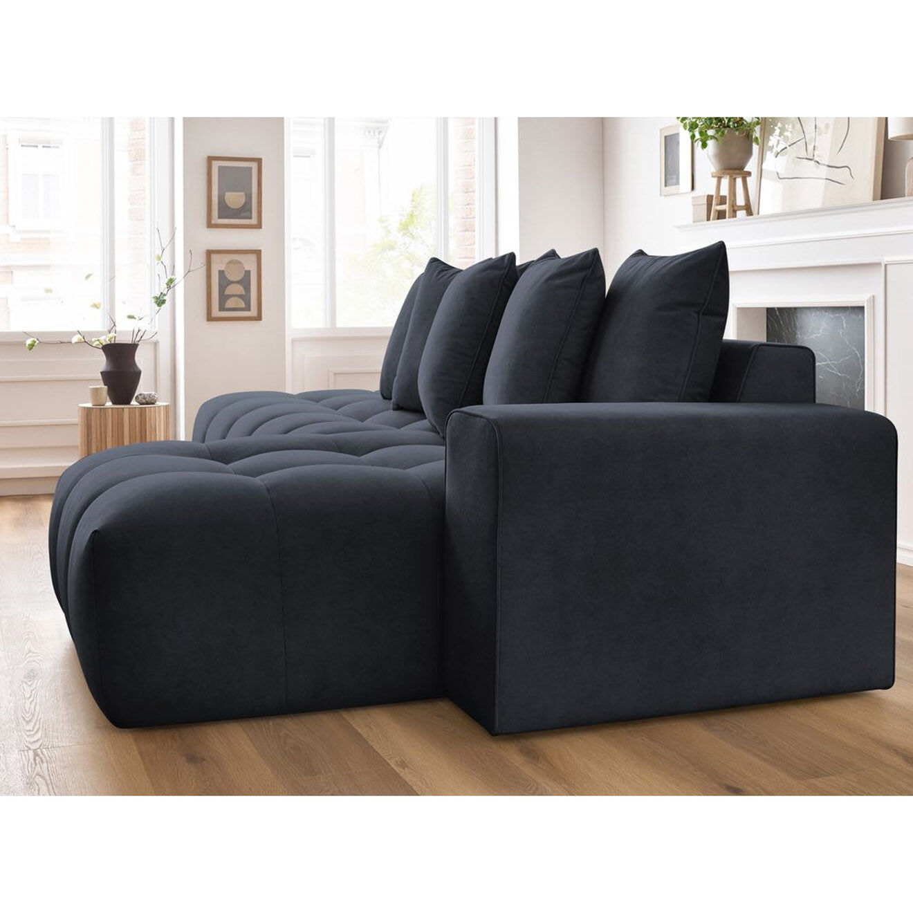 Bobochic Canapé d'angle fixe mont-blanc velours angle droit bleu foncé foncé foncé - 313x176x97 cm