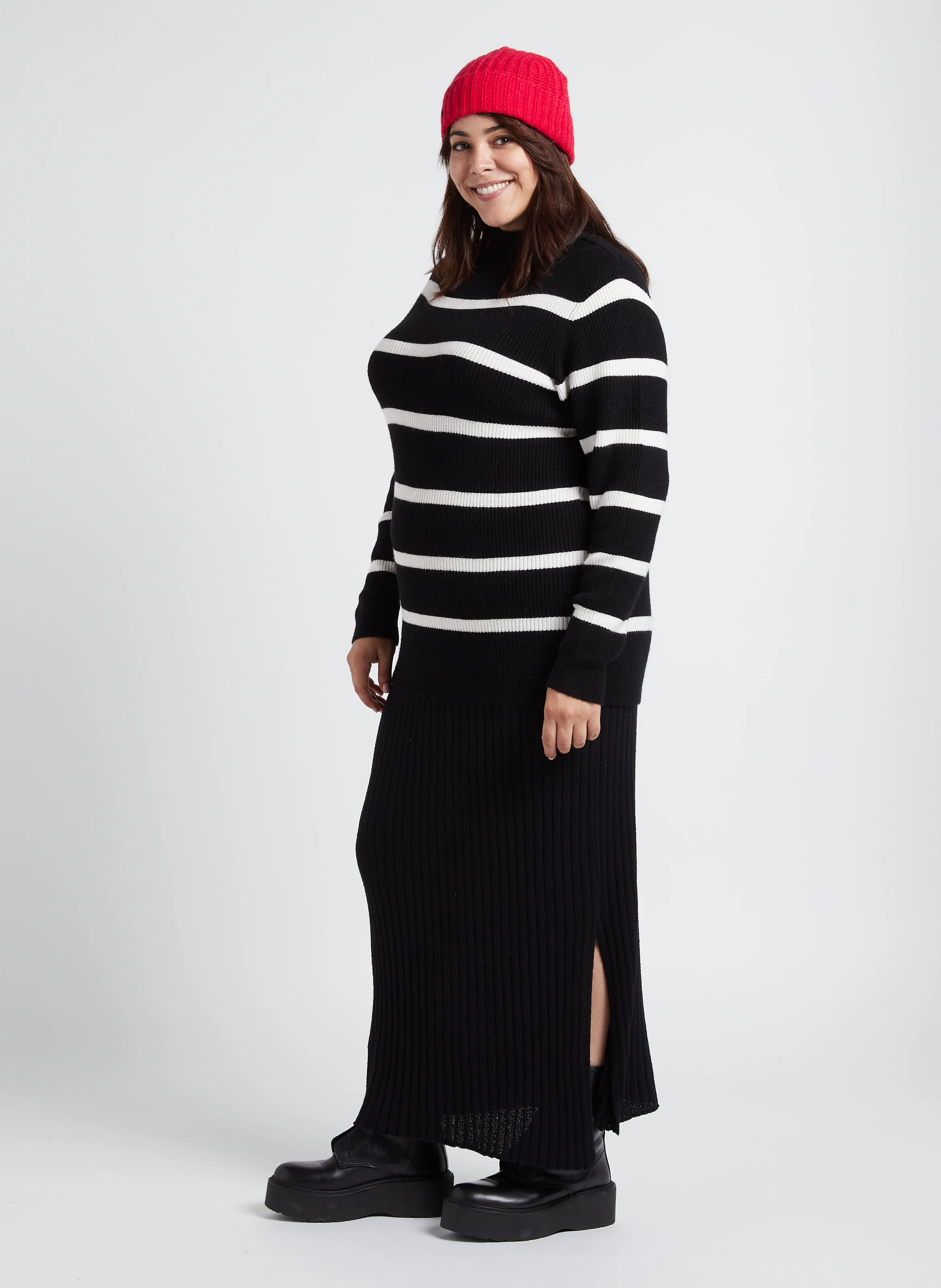 RIL - Pull col montant à rayures| Noir