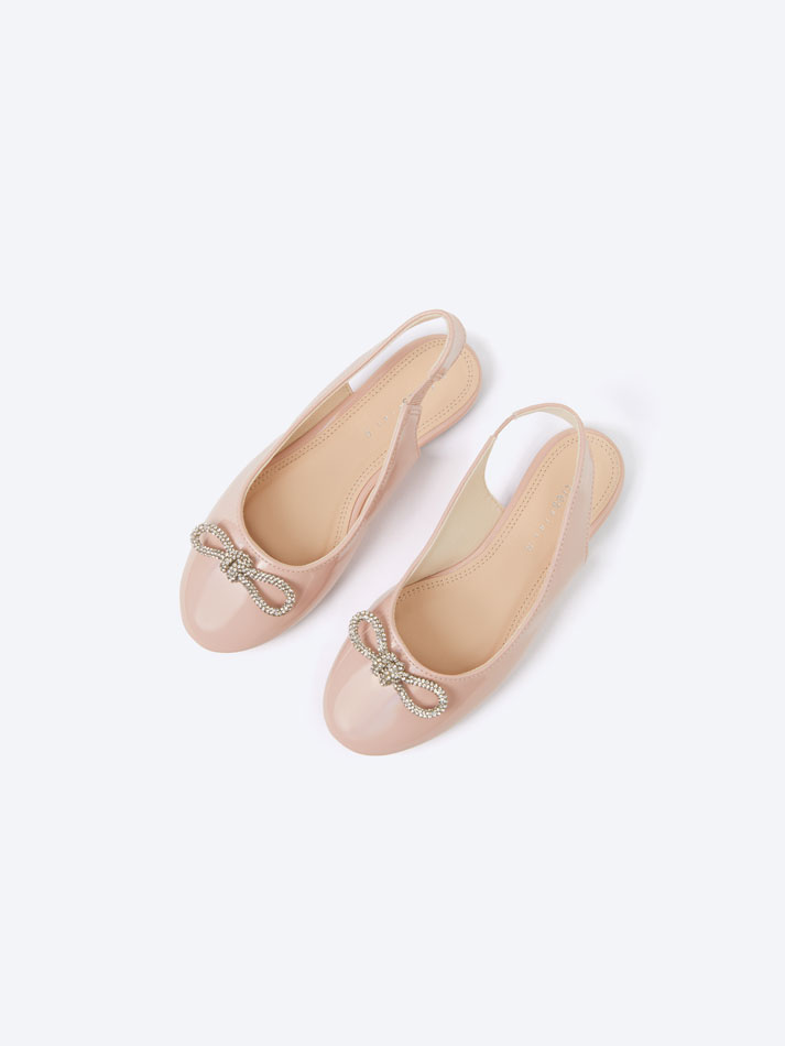 Sapatilha bailarina sem calcanhar com laço brilhante - Rosa claro