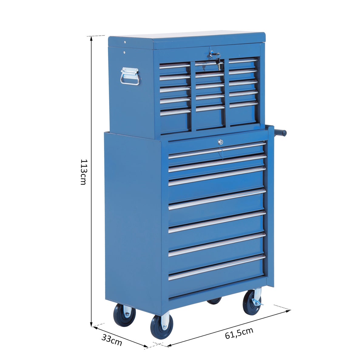HOMCOM, Mobiele Gereedschapswagen, Werkplaatswagen, 61,5L x 33B x 113H cm, Staal, Blauw