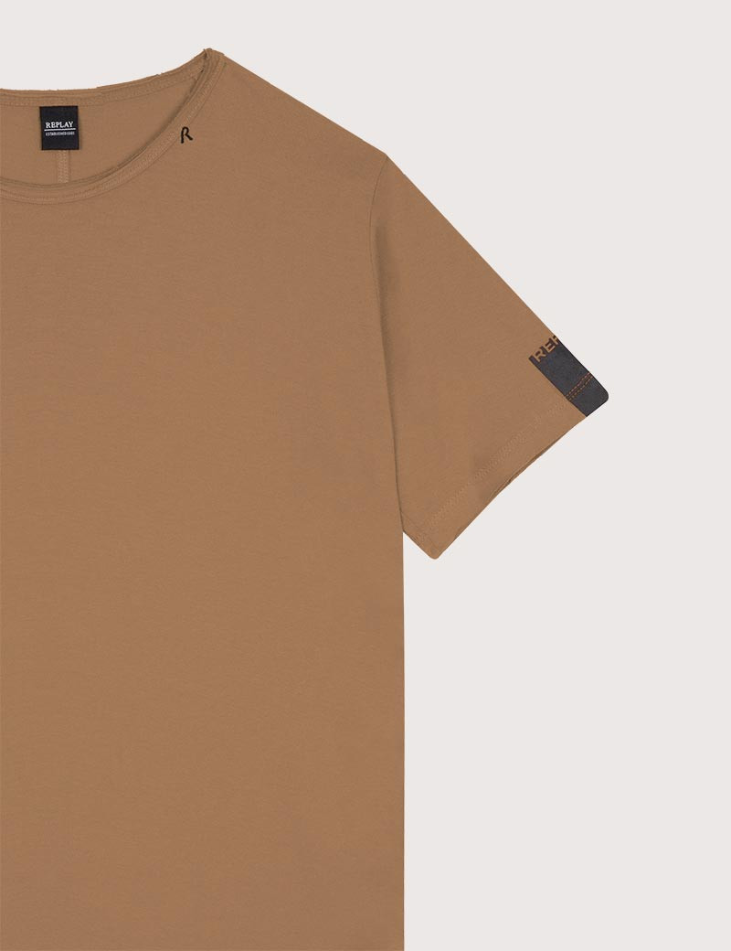 REPLAY T-SHIRT HOMME MANCHES COURTES COL ROND TABAC