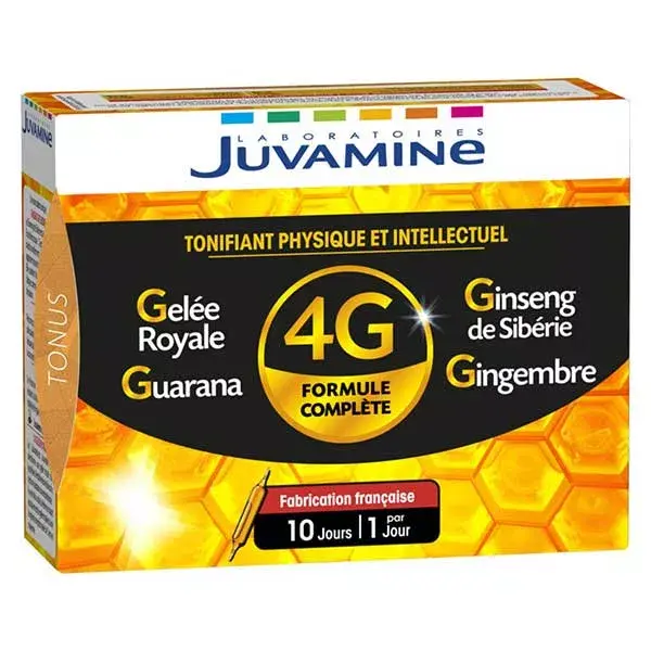 Juvamine 4G Fórmula Completa Ginseng Geleia Real Guaraná Gengibre 10 ampolas