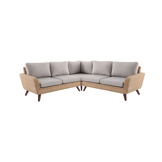 Canapé d’angle 5 places RIVIERA en polyrotin miel/gris - 89x145x75 cm