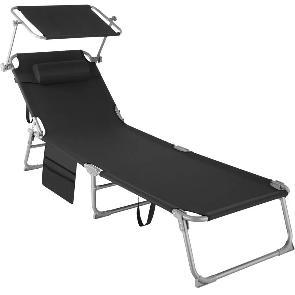tectake Ligbed Chloé 4-niveaus, hoofdkussen en tas, Zwart