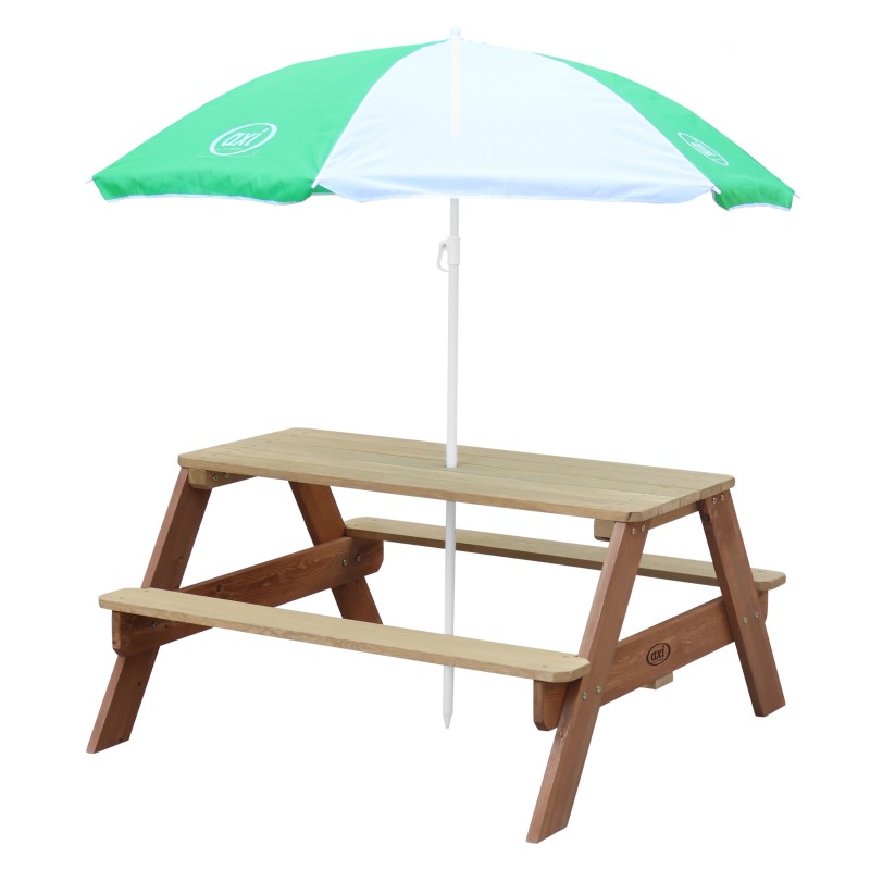 Axi table picnic nick brun avec parasol vert blanc 98x95x49cm
