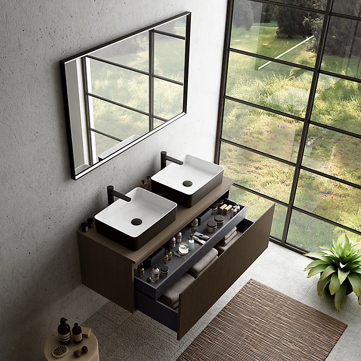 Ensemble salle de bains l.120 cm meuble sous vasque en noyer + plan de toilette Pura