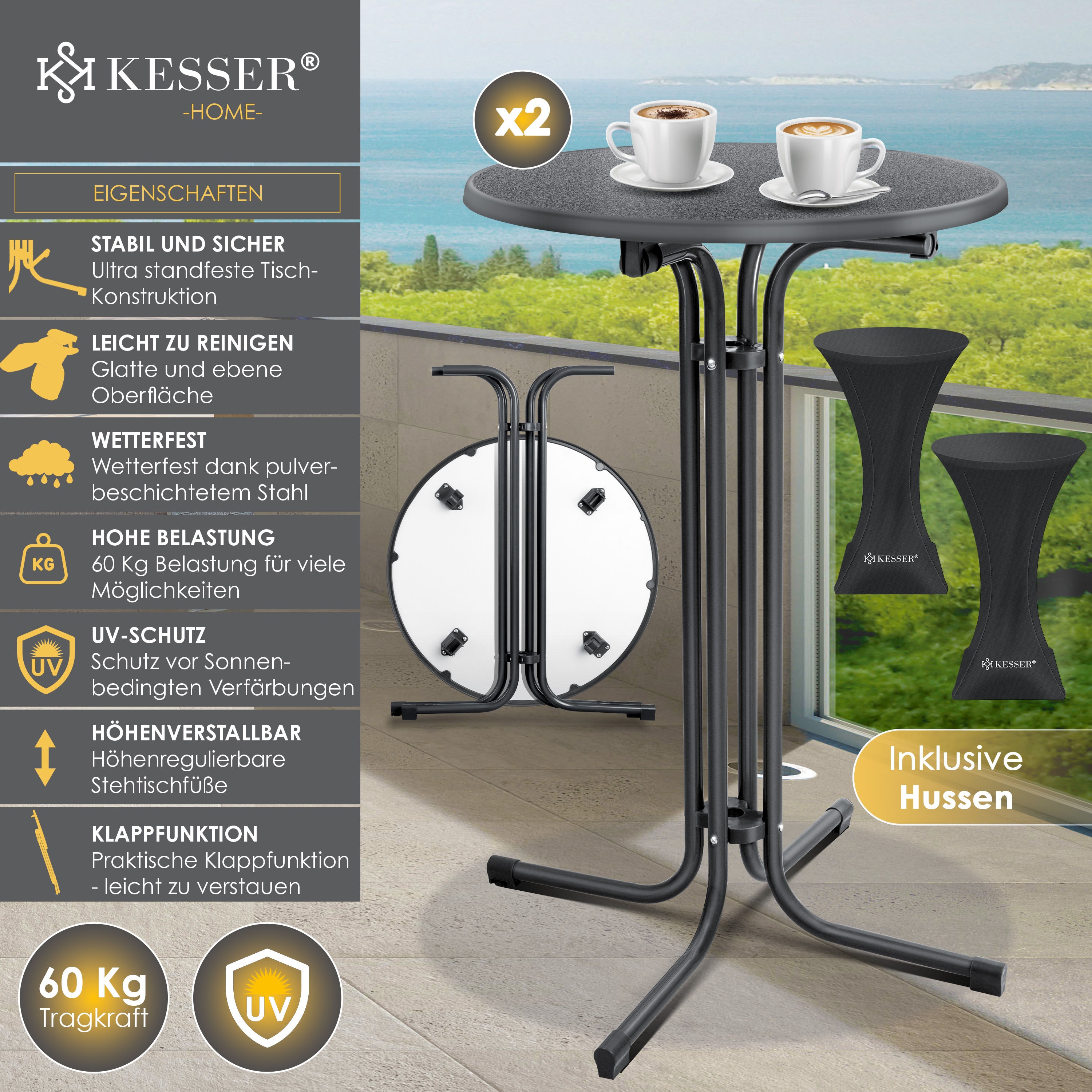 KESSER® Gastro Stehtisch klappbar - Gastronomie Bistrotisch rund - Wetterbeständiger Klapptisch Gartentisch - Runder Partytisch - Hitzebeständig - Stabil und sicher