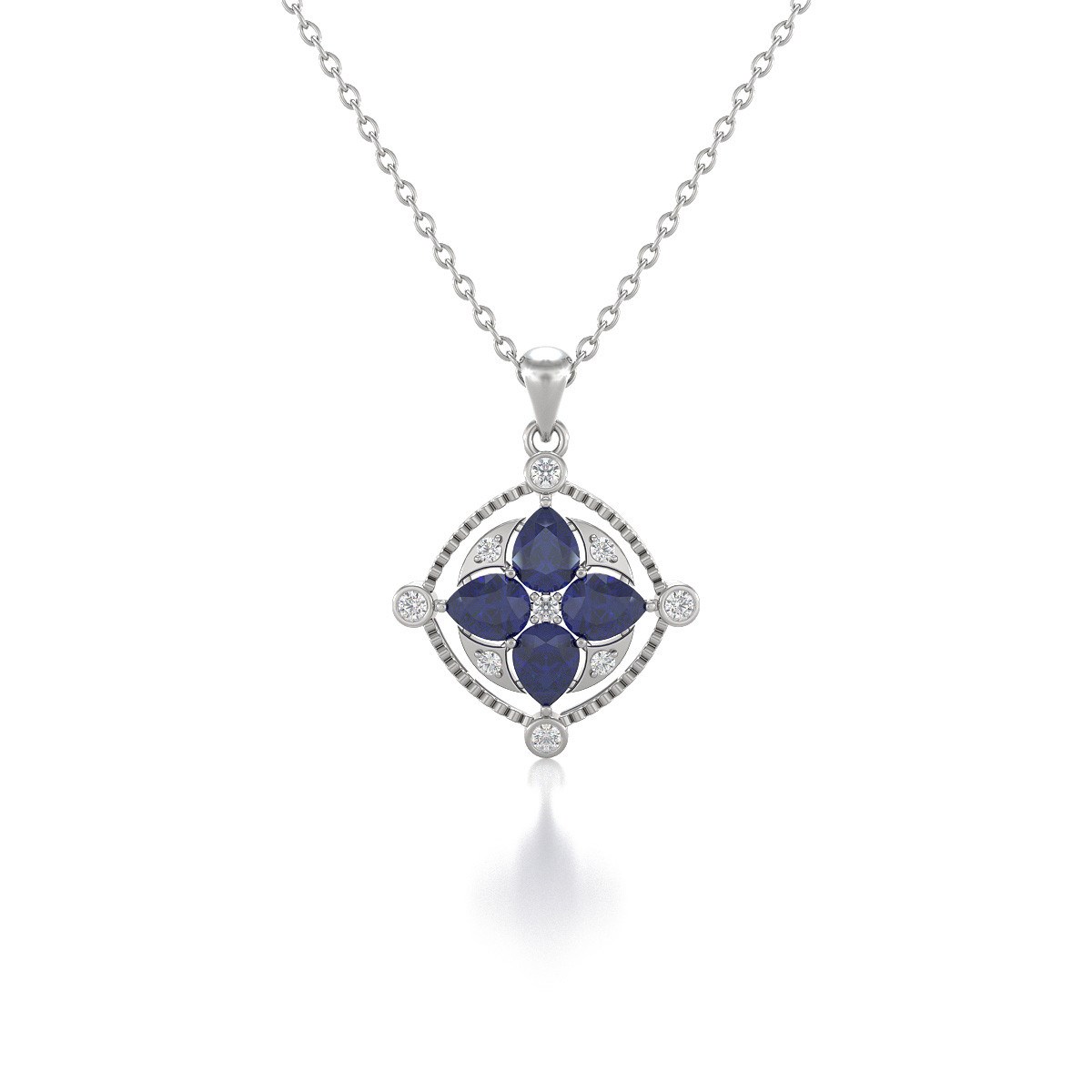 Collier Pendentif Saphir et Diamant en Argent 925 - Cadeau d'Anniversaire Élégant | Aden