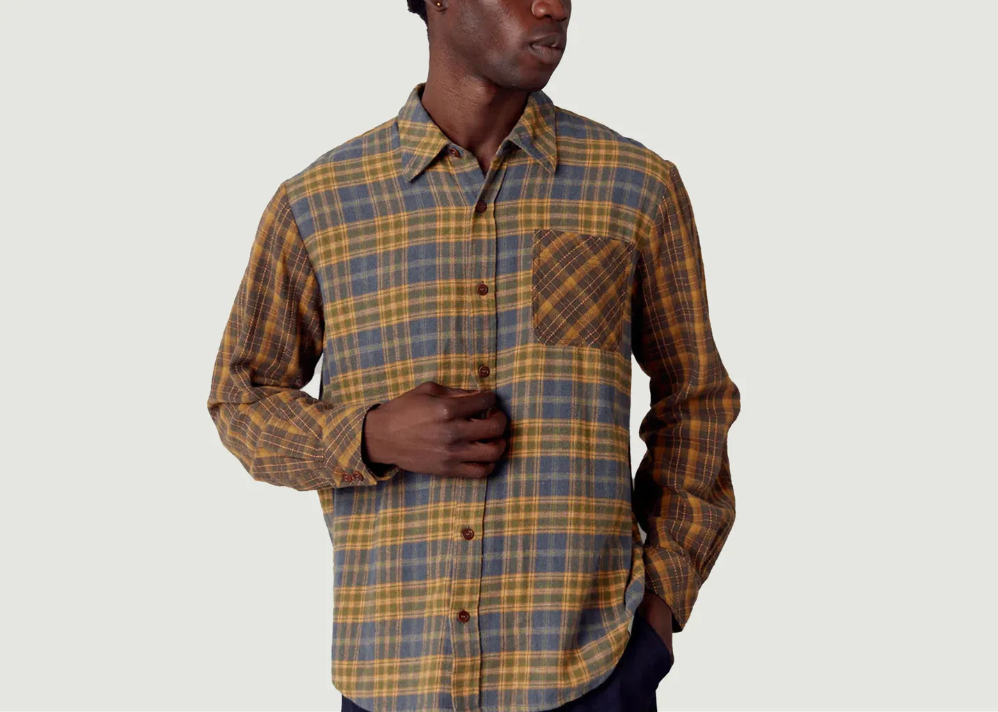 Axel - Organic Cotton Patchwork Check Shirt komodo