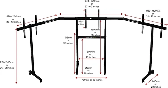 Next Level Racing Free Standing Triple Monitor Stand Supports TV