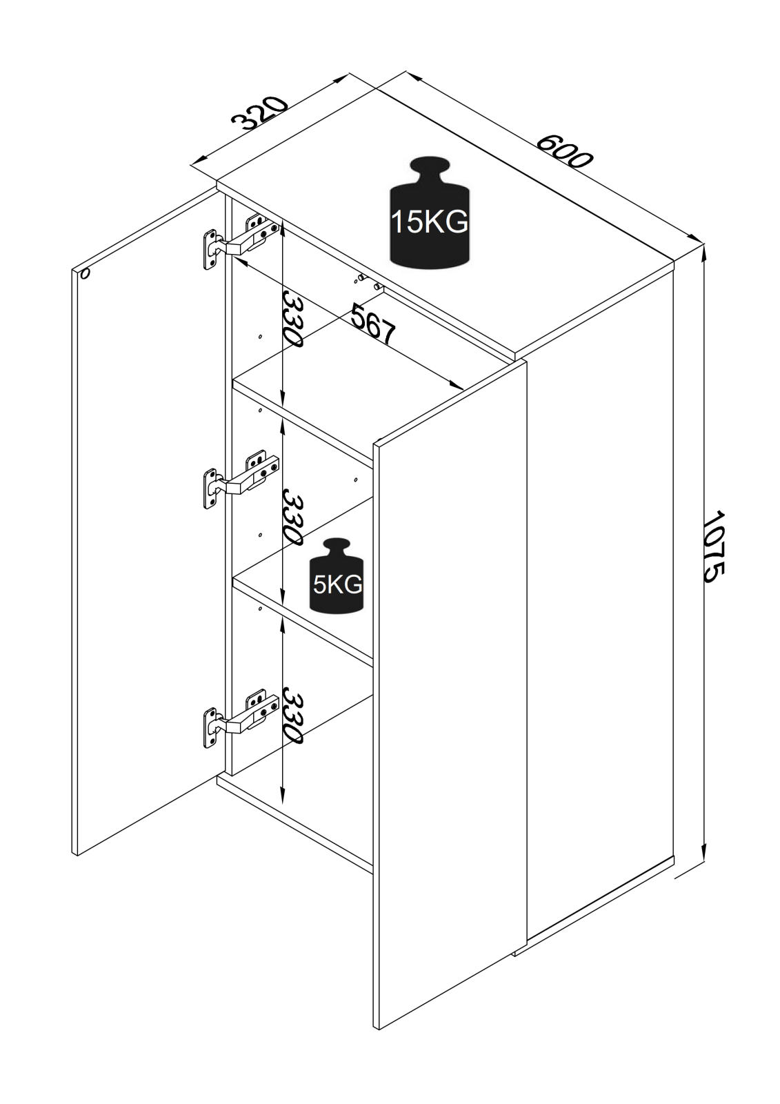 Kommode DALOSA - grau - 3 Fächer - 60 cm