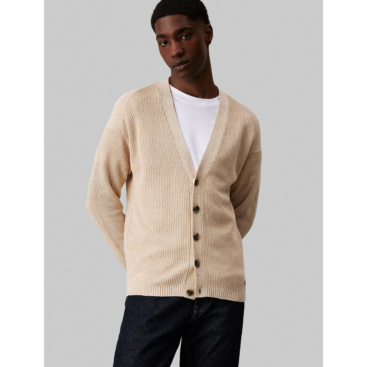 CALVIN KLEIN<br>Cardigã de malha com fecho de botões