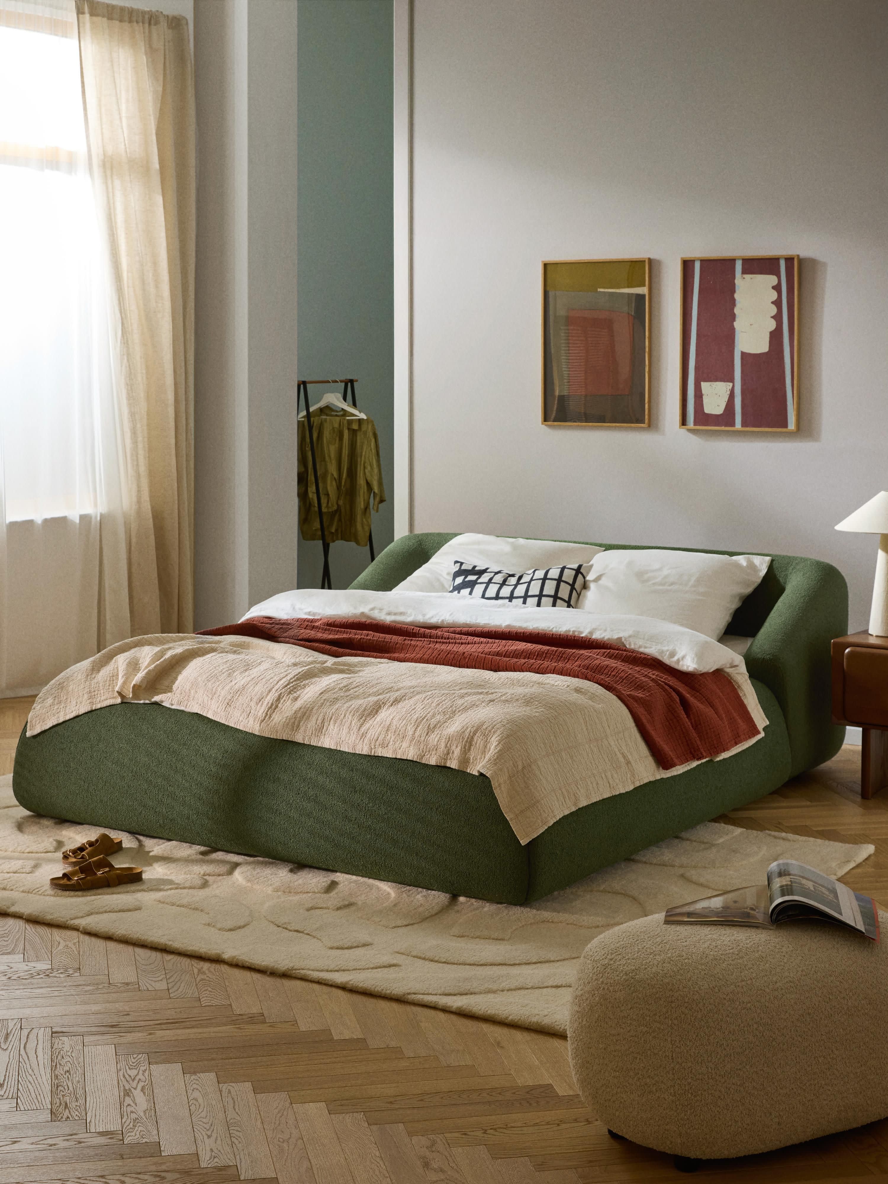 Gestoffeerd bouclé bed Sofia