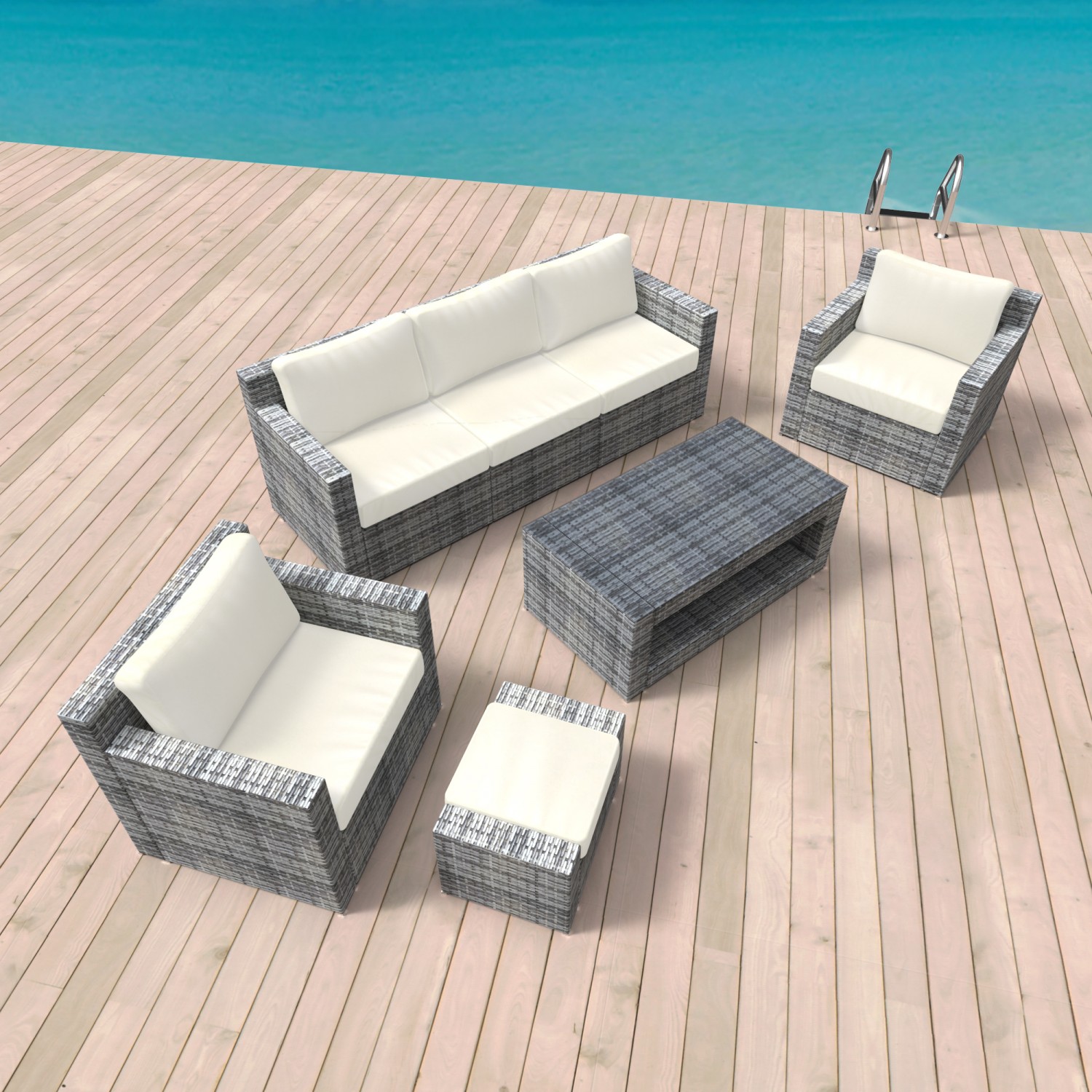 Rattanlounge MANILA grau/beige