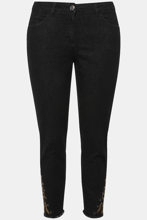 Jeans, Slim Fit, Leo-Einsatz am Saum, 5-Pocket