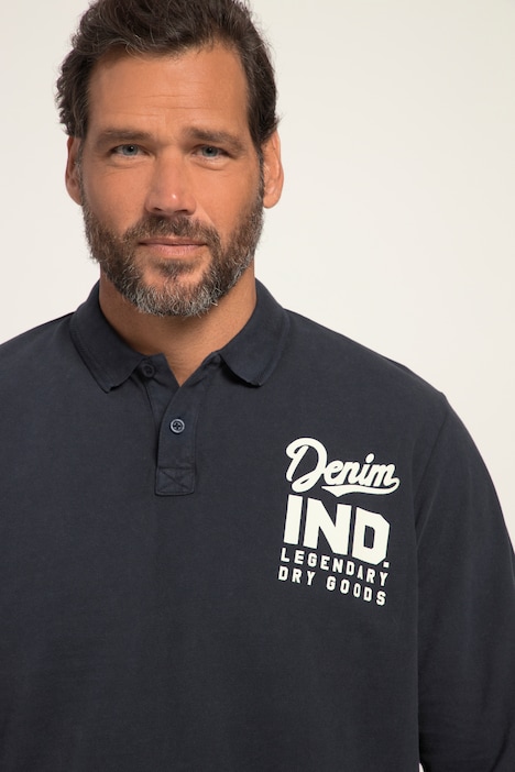 Poloshirt, Langarm, Piqué, vorgewaschen, Brustprint