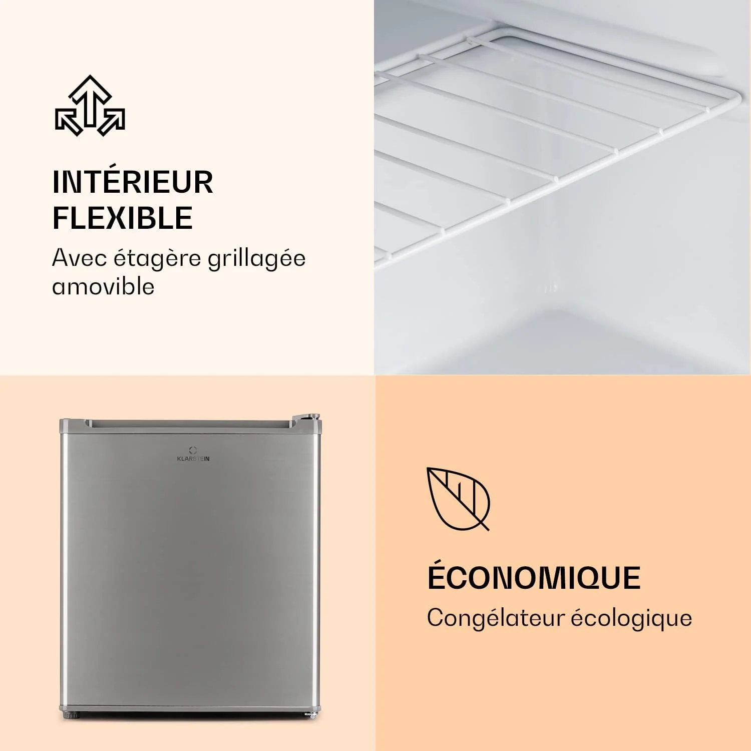 Klarstein Mini Congelateur Armoire, Petit Congélateur pour la Chambre et la Maison, Mini congélateur 33L, Congelateur Petite Taille avec Etagère, Econome en Energie, Appareil à glaçons et Grattoir