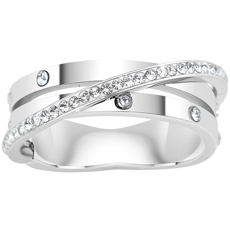 Bague 3 anneaux croisés - Acier inoxydable & cristaux