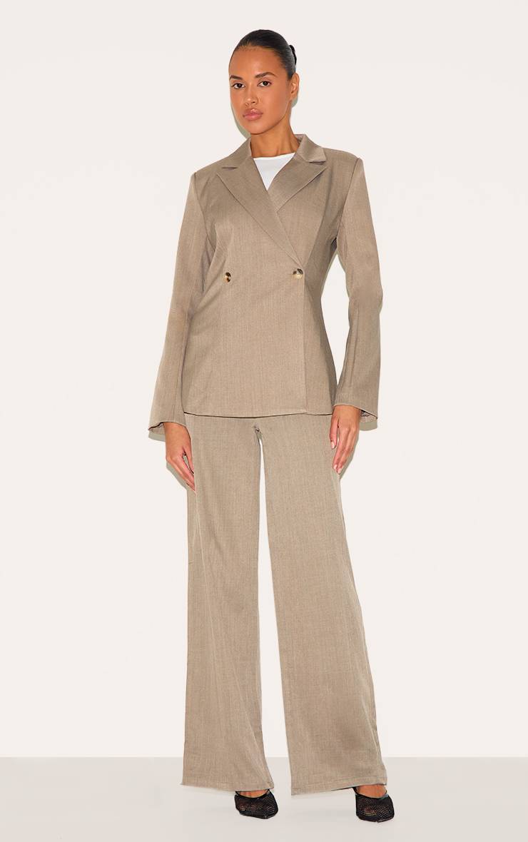 Mocha Brown Pantalon Large Tissé Ajusté Premium